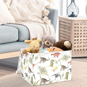 CaTaKu Tropical Leaves Dinosaur Storage Bins with Lids Fabric Large Storage Container Cube Basket with Handle Decorative Storage Boxes for Organizing Clothes Shelves