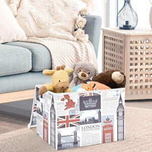 CaTaKu London Retro Storage Bins with Lids and Handles, Fabric Large Storage Container Cube Basket with Lid Decorative Storage Boxes for Organizing Clothes