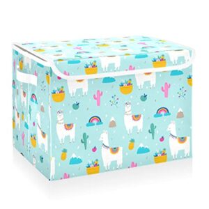 cataku alpaca cactuses leaves storage bins with lids fabric large storage container cube basket with handle decorative storage boxes for organizing clothes shelves