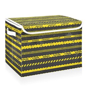 CaTaKu Yellow Stripes Lines Storage Bins with Lids and Handles, Fabric Large Storage Container Cube Basket with Lid Decorative Storage Boxes for Organizing Clothes