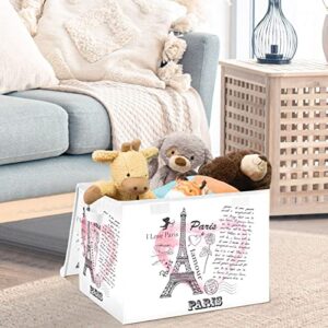 CaTaKu I Love Paris Storage Bins with Lids and Handles, Fabric Large Storage Container Cube Basket with Lid Decorative Storage Boxes for Organizing Clothes