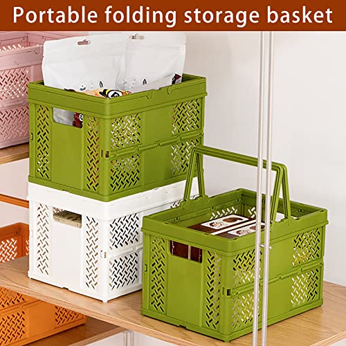 Grocery Basket Collapsible Crates for Storage, Instant Crate Collapsible Shopping Basket Milk Crate Storage Trunk Plastic Basket with Handle for Sundries/food/clothes
