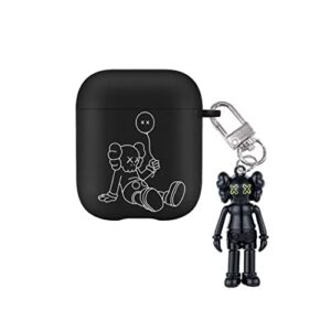 airpod frosted case,compatible airpod 1/2 case cover with keychain shockproof anti lost protective case cover. (balloon bear)