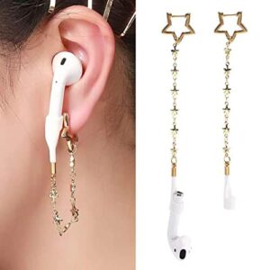 Gold Star Ear Stud Airpod Earrings Anti Lost Earring Strap for Airpods Anti Lost Strap for Airpods Pro, Wireless Earphone Holder Strap Compatible for Airpods 1&2&3/Pro…