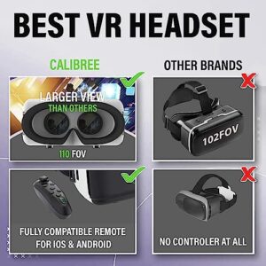 Ultralight VR Headset W/Bluetooth Controller, Comfortable Virtual Reality Headset for 4.7’’-6.4’’ iPhone/Android Phones, VR Headsets for Movies/Games, Gift for Kids & Adults