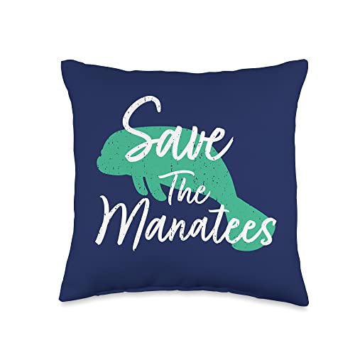 Manatee Gifts Sea Animal Lovers Save The Manatees Throw Pillow, 16x16, Multicolor