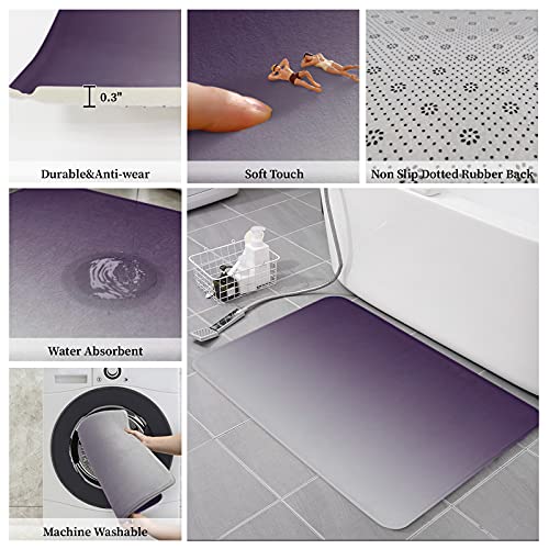 Bathroom Rugs 18x30 Inch Area Rug for Bedroom Decor, Absorbent Low Profile Outdoor Rug Home Decor Kitchen Rugs Carpet, Purple Gradient Purple to Gray Door Mat for Living Room Decor