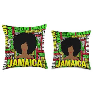 Jamaica Afro Art Jamaican Black Woman Afro Vacation Throw Pillow, 16x16, Multicolor