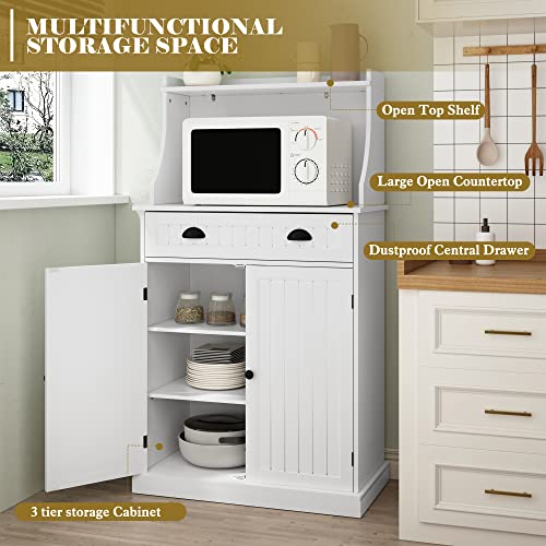 ARTPOWER 54" Kitchen Microwave Cabinet/Stand with Storage and Drawers, Pantry Storage Cabinet with Hutch & Adjustable Shelves for Kitchen, Dining Room, Living Room, Hallway in White