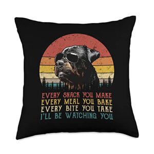 vintage retro rottweiler dog owner shirt every snack you make shirt men the dog father rottweiler throw pillow, 18x18, multicolor