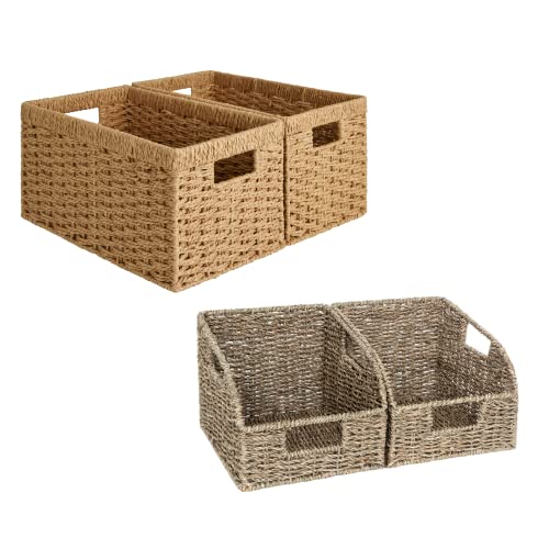 StorageWorks Round Paper Rope Storage Baskets & StorageWorks Seagrass Wicker Baskets