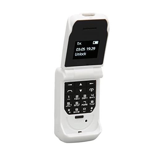 Flip Phone, OLED Screen Bluetooth 0.66 Inch Small Flip Phone 300mAh Battery Support Micro SIM Card for Seniors (White)