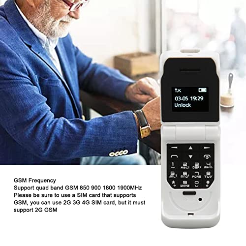 Flip Phone, OLED Screen Bluetooth 0.66 Inch Small Flip Phone 300mAh Battery Support Micro SIM Card for Seniors (White)