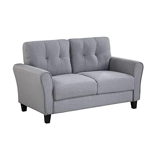 NewCosmos 57.5" Modern Living Room Loveseat Linen Upholstered Couch Furniture for Home or Office,Light Grey-Blue,(2-Seat,Old SKU:WF288518AAC)