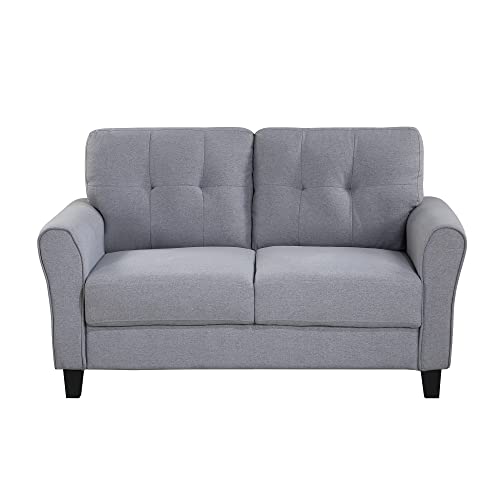 NewCosmos 57.5" Modern Living Room Loveseat Linen Upholstered Couch Furniture for Home or Office,Light Grey-Blue,(2-Seat,Old SKU:WF288518AAC)