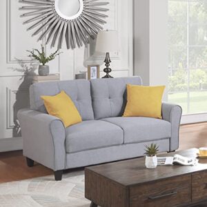 NewCosmos 57.5" Modern Living Room Loveseat Linen Upholstered Couch Furniture for Home or Office,Light Grey-Blue,(2-Seat,Old SKU:WF288518AAC)