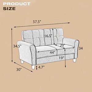 NewCosmos 57.5" Modern Living Room Loveseat Linen Upholstered Couch Furniture for Home or Office,Light Grey-Blue,(2-Seat,Old SKU:WF288518AAC)