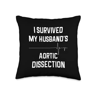 heart surgery gifts and shirts i survived my husband's aortic dissection throw pillow, 16x16, multicolor