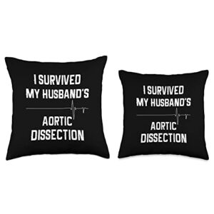 Heart Surgery Gifts And Shirts I Survived My Husband's Aortic Dissection Throw Pillow, 16x16, Multicolor