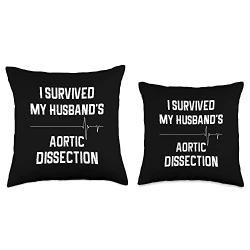 Heart Surgery Gifts And Shirts I Survived My Husband's Aortic Dissection Throw Pillow, 16x16, Multicolor