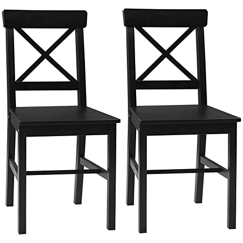 HOMCOM Modern Farmhouse Dining Chairs Set of 2, Wooden Kitchen Chairs with Cross Back, Solid Structure for Dining Room, Black