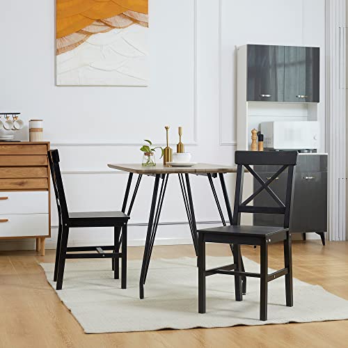 HOMCOM Modern Farmhouse Dining Chairs Set of 2, Wooden Kitchen Chairs with Cross Back, Solid Structure for Dining Room, Black