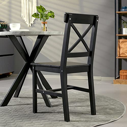 HOMCOM Modern Farmhouse Dining Chairs Set of 2, Wooden Kitchen Chairs with Cross Back, Solid Structure for Dining Room, Black