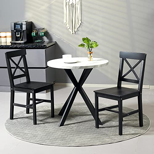 HOMCOM Modern Farmhouse Dining Chairs Set of 2, Wooden Kitchen Chairs with Cross Back, Solid Structure for Dining Room, Black