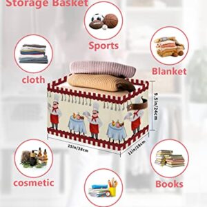 Storage Baskets for Organizing, Toy Box Chest Chef Gourmet Knife And Fork Foldable Cube Storage Bin with 2 Leather Handles Set of 1