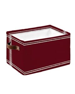 storage baskets for organizing, toy box chest wine red solid color foldable cube storage bin with 2 leather handles set of 1