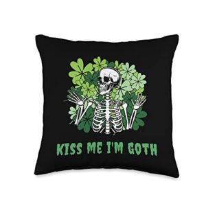 goth st patrick's day gothic irish skeleton funny goth st patrick's day irish shamrock gothic funny green throw pillow, 16x16, multicolor