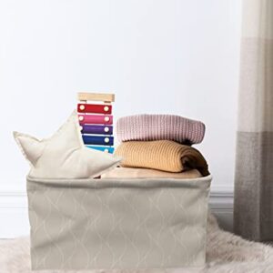 Storage Baskets for Organizing, Toy Box Chest Long Wavy Pattern on Brown Texture Foldable Cube Storage Bin with 2 Leather Handles Set of 2