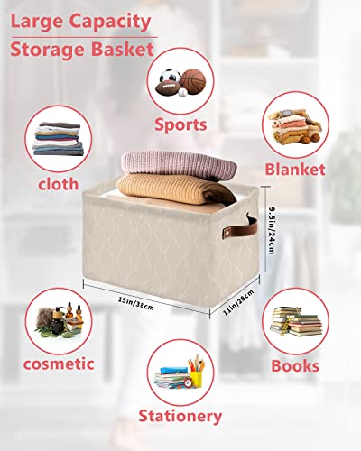 Storage Baskets for Organizing, Toy Box Chest Long Wavy Pattern on Brown Texture Foldable Cube Storage Bin with 2 Leather Handles Set of 2