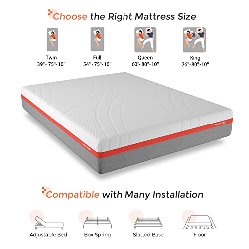 Sweetnight Queen Size Mattress, 10 Inch Cooling Gel Memory Foam Mattress in a Box, Foam Mattress with Flippable Design for Comfortable Sleep & Support, Plush, Clarity