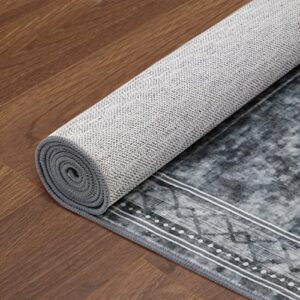 Zacoo Rug, 8x10 Modern Bordered Area Rug for Living Room Indoor Non Skid Rubber Backed Area Rugs Soft Low Pile Bedroom Rug Foldable Throw Carpet Machine Washable Floor Cover Office Accent Rug, Grey