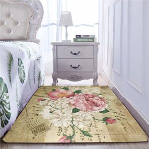 Oueoty Vintage Shabby Rose Flower Floral Area Rug Rugs for Living Room Bedroom 1.5x2.5ft/18x30in/45x75cm