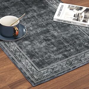 Zacoo Rug, 8x10 Modern Bordered Area Rug for Living Room Indoor Non Skid Rubber Backed Area Rugs Soft Low Pile Bedroom Rug Foldable Throw Carpet Machine Washable Floor Cover Office Accent Rug, Grey