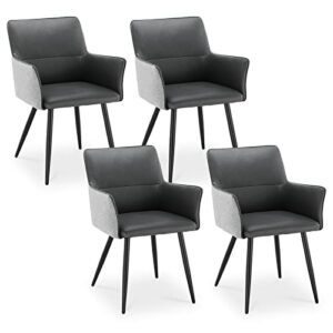 clipop modern dining chairs set of 4, faux leather & linen fabric upholstered dining chairs accent arm chairs with metal legs, side chairs for guest living dining room kitchen, dark grey