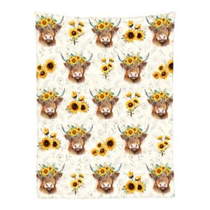yakujo animals sunflower highland cow print blanket lightweight flannel blanket gifts for couples and lovers, warm throw blankets for bed sofa travel all season 40"x30" (toddler) for pet