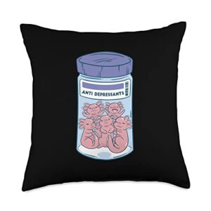 anti depressants axolotl axolotls gifts gift store anti depressants axolotls throw pillow, 18x18, multicolor
