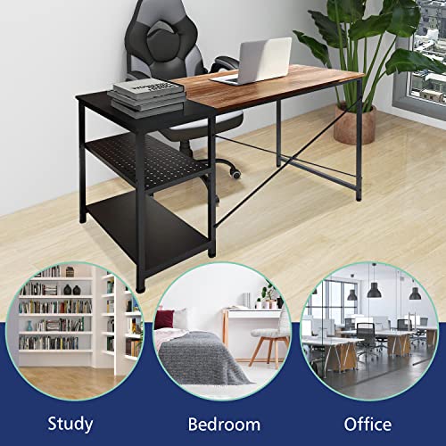 dreamlify Computer Desk 47 x 24 Inches - Home Office Study Writing Work Table Thicken Table Top with Two Shelves, Easy Assembly, Brown