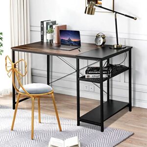 dreamlify Computer Desk 47 x 24 Inches - Home Office Study Writing Work Table Thicken Table Top with Two Shelves, Easy Assembly, Brown