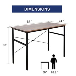 VANCIKI Computer Desk 55 x 24 Inches - Modern Simple Style Work Table Study Writing Workstation with Thicken Table Top for Home Office, Easy Assembly, Rustic Brown