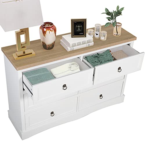 AILEEKISS White Dresser for Bedroom Modern 6 Drawers Dresser with Metal Handles Wood Storage Chest of Drawers for Bedroom, Living Room, Hallway, Entryway, Closet (Natural White)