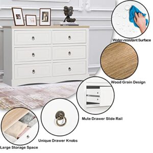 AILEEKISS White Dresser for Bedroom Modern 6 Drawers Dresser with Metal Handles Wood Storage Chest of Drawers for Bedroom, Living Room, Hallway, Entryway, Closet (Natural White)