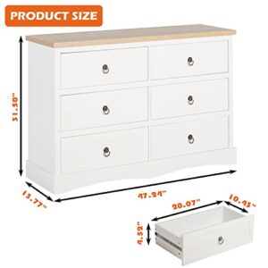 AILEEKISS White Dresser for Bedroom Modern 6 Drawers Dresser with Metal Handles Wood Storage Chest of Drawers for Bedroom, Living Room, Hallway, Entryway, Closet (Natural White)