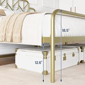 IDEALHOUSE Gold Full Size Platform Bed Frame with Headboard and Footboard, 12.6 Inches Metal Mattress Foundation for Storage, No Box Spring Needed, Easy Assembly, Modern Design, Branch