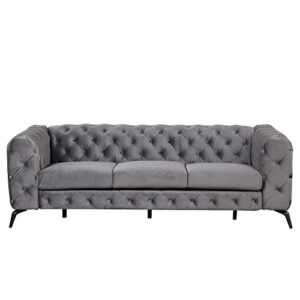 i-pook 85.5" chesterfield sofa, velvet upholstered sofa with button tufted back and sturdy metal legs, modern sofa couch 3 seater sofa for living room apartment home office, gray