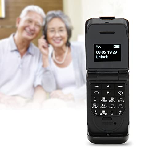 VINGVO Mini Flip Phone, Support Micro SIM Card 32MB 64MB Flip Phone 0.66 Inch Bluetooth 64x48 300mAh Battery for Seniors (Black)