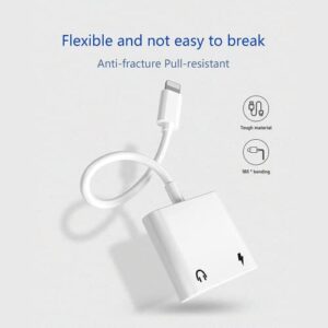 [2 in 1] Lightning Headphone Adapter 3.5mm AUX Audio Dongle Splitter Jack for iPhone Headphone Accessories Compatible with iPhone 14/13/XR/X 8 7/iPad Audio Earphone Adapter for All iOS System